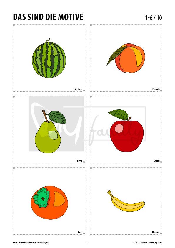Rund um das Obst – Ausmalvorlagen Sammlung