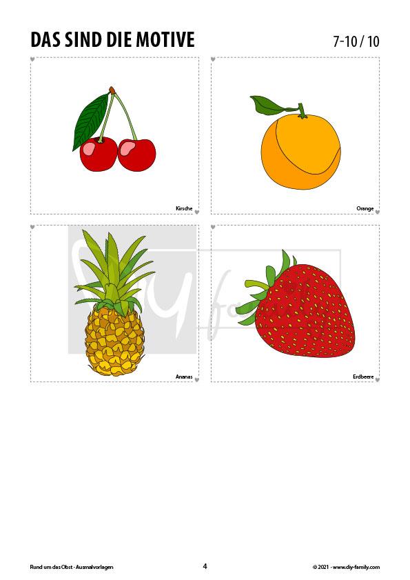 Rund um das Obst – Ausmalvorlagen Sammlung