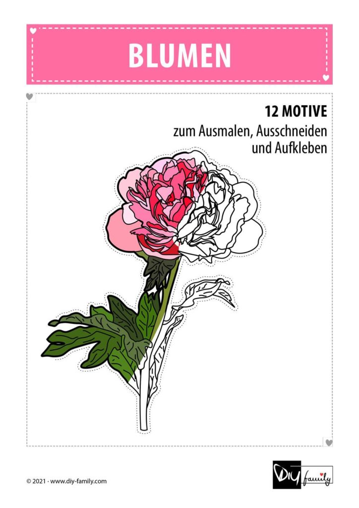 Blumen – Motive zum Ausmalen, Ausschneiden und Aufkleben