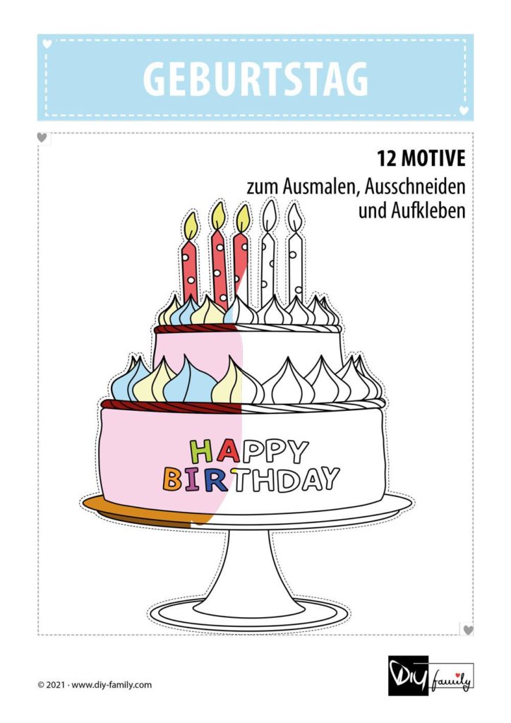 Geburtstag – Motive zum Ausmalen, Ausschneiden und Aufkleben