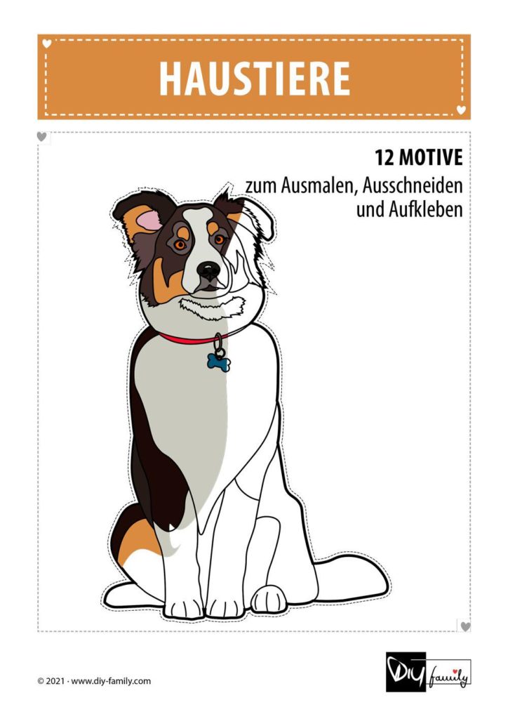 Haustiere – Motive zum Ausmalen, Ausschneiden und Aufkleben