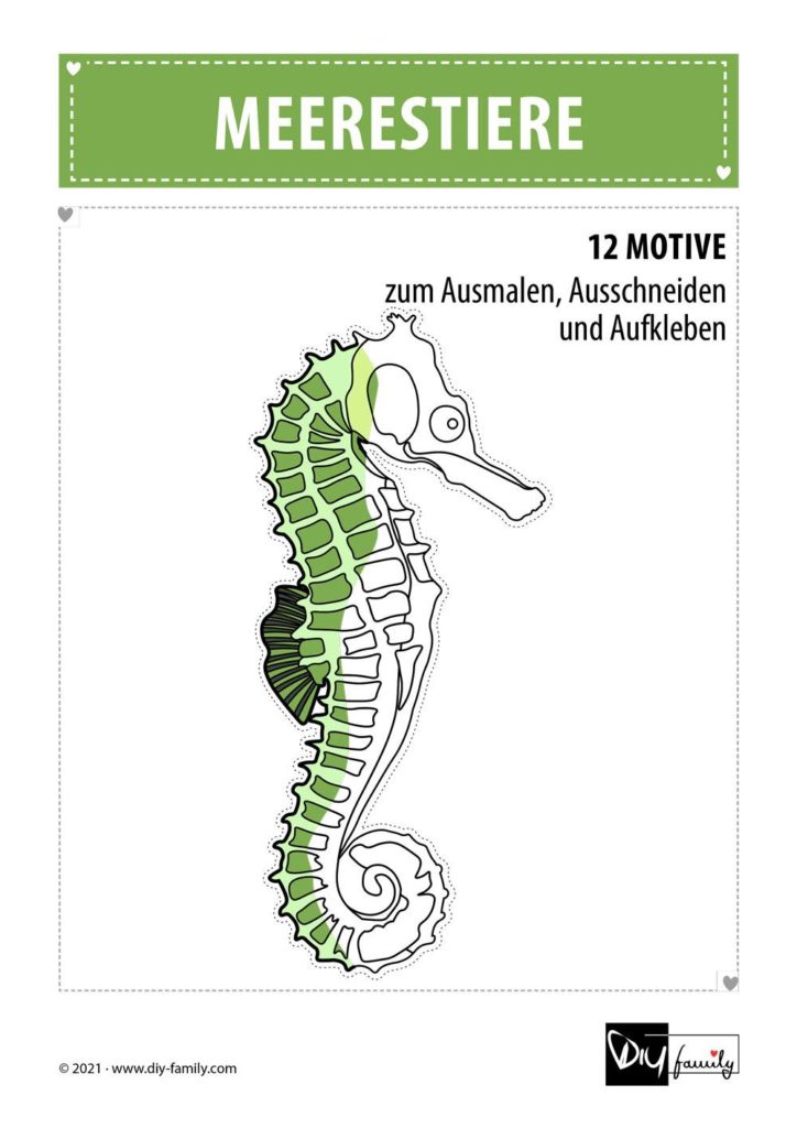 Meerestiere – Motive zum Ausmalen, Ausschneiden und Aufkleben