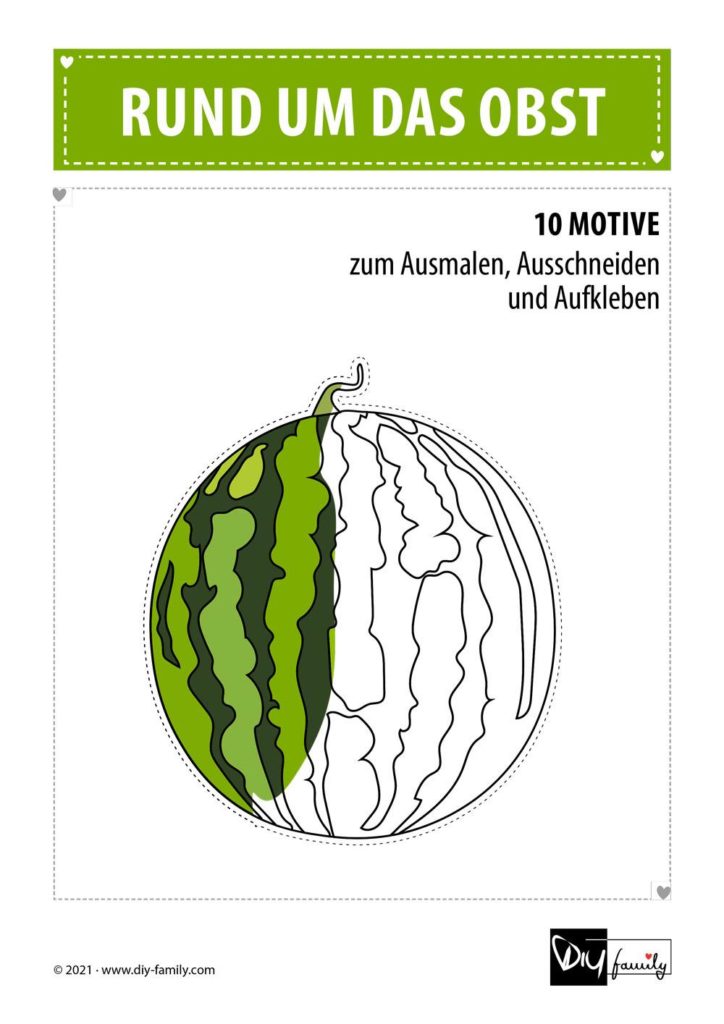 Rund um das Obst – Motive zum Ausmalen, Ausschneiden und Aufkleben