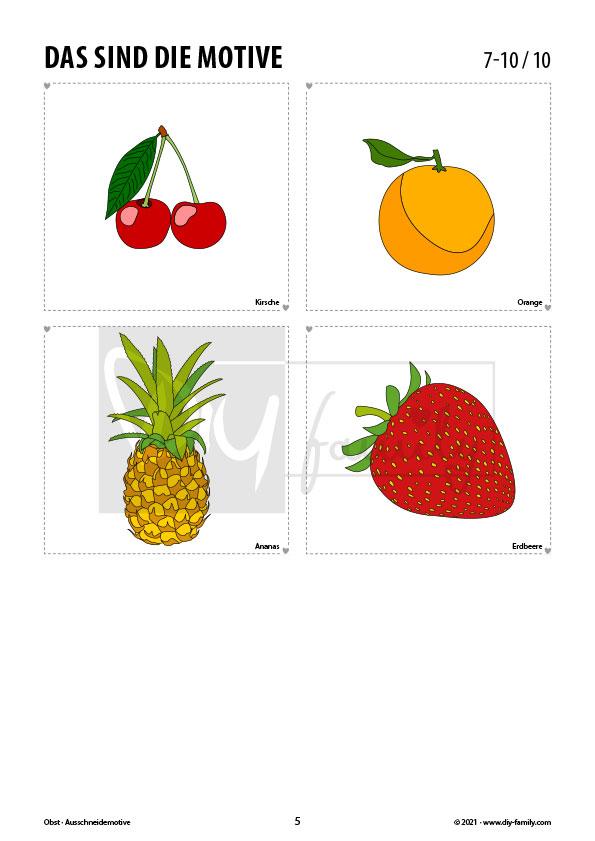 Rund um das Obst – Motive zum Ausmalen, Ausschneiden und Aufkleben