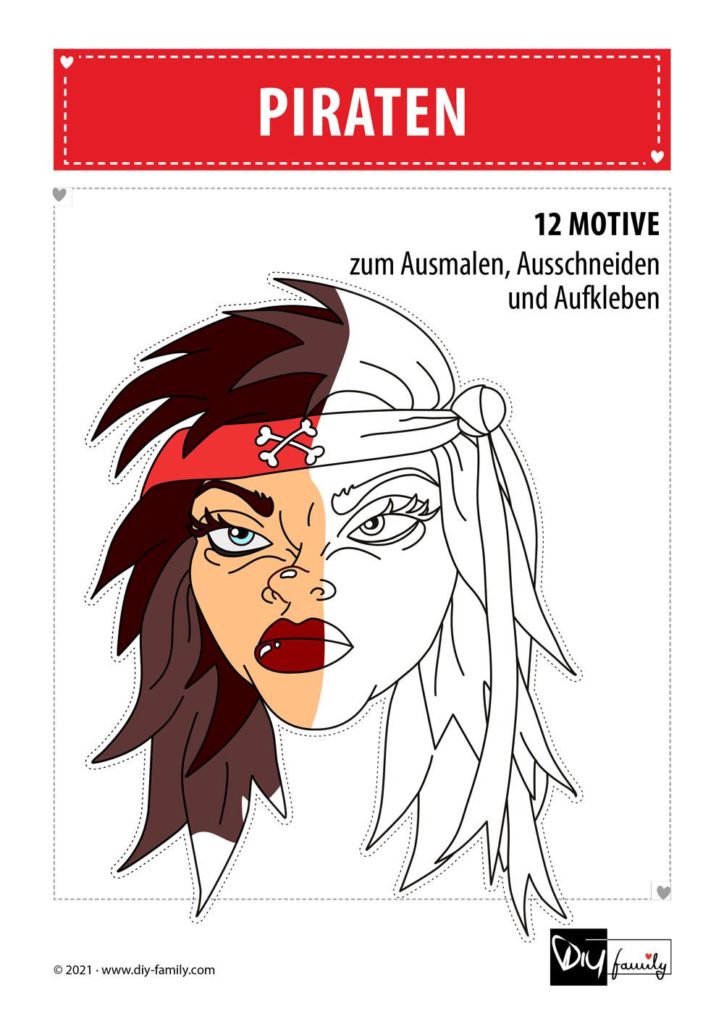 Piraten – Motive zum Ausmalen, Ausschneiden und Aufkleben
