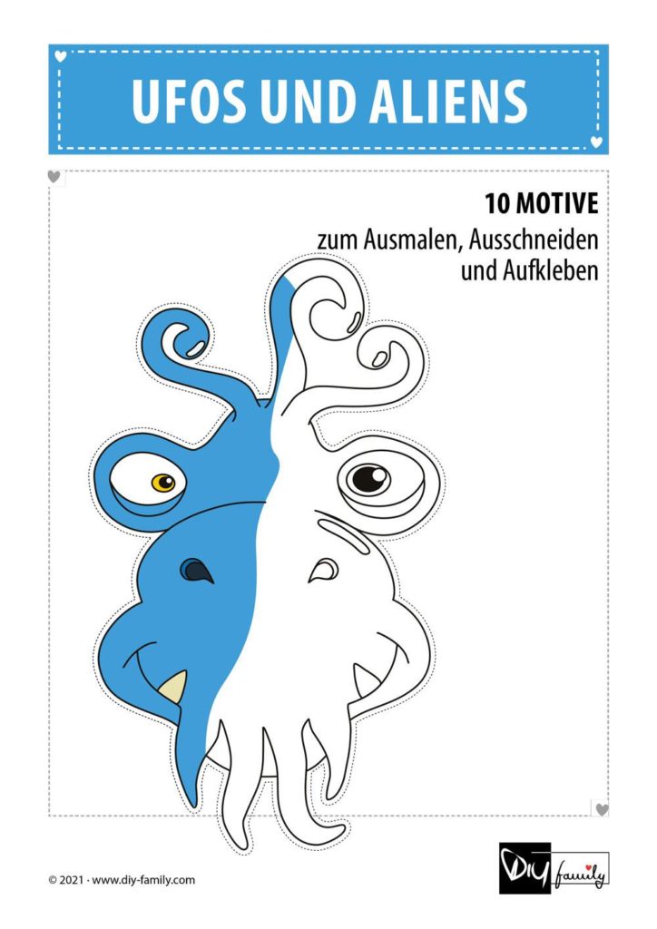 Ufos und Aliens – Motive zum Ausmalen, Ausschneiden und Aufkleben