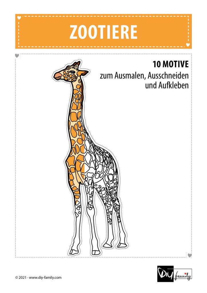 Zootiere – Motive zum Ausmalen, Ausschneiden und Aufkleben