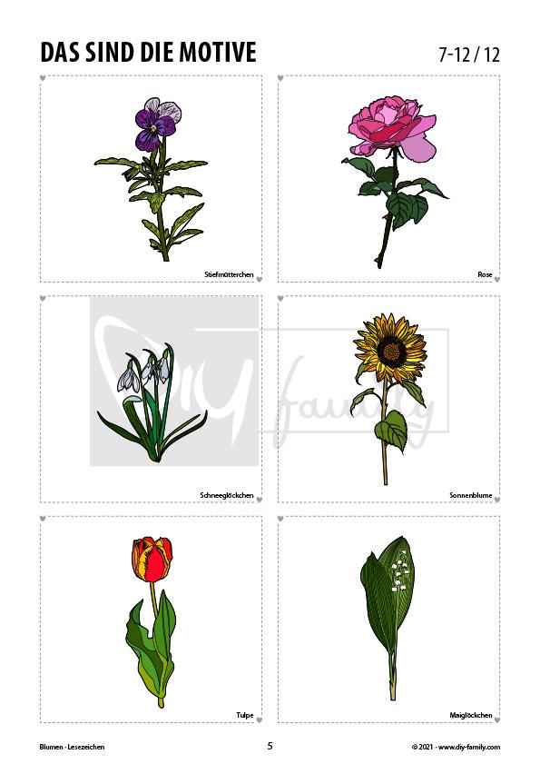 Blumen – Lesezeichen zum Ausdrucken, Ausmalen und Basteln