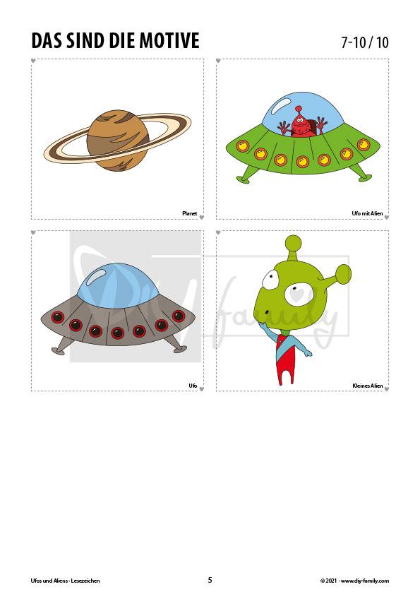 Ufos und Aliens – Lesezeichen zum Ausdrucken, Ausmalen und Basteln