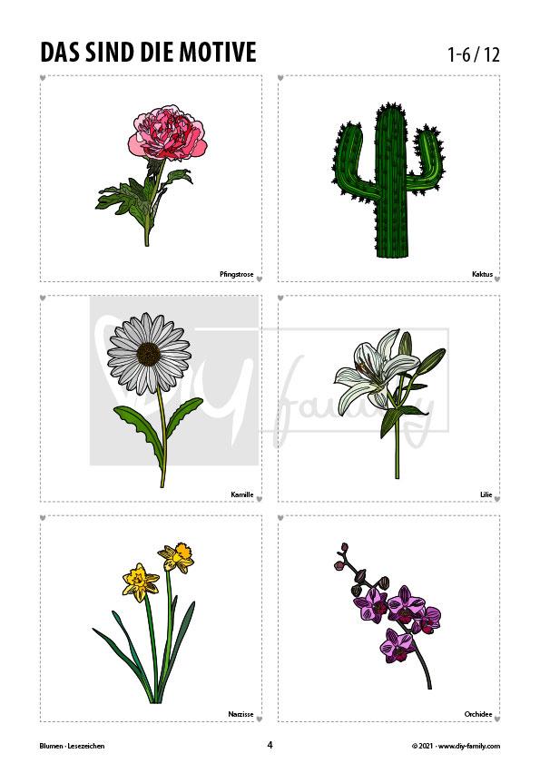 Blumen – Lesezeichen zum Ausdrucken und Basteln
