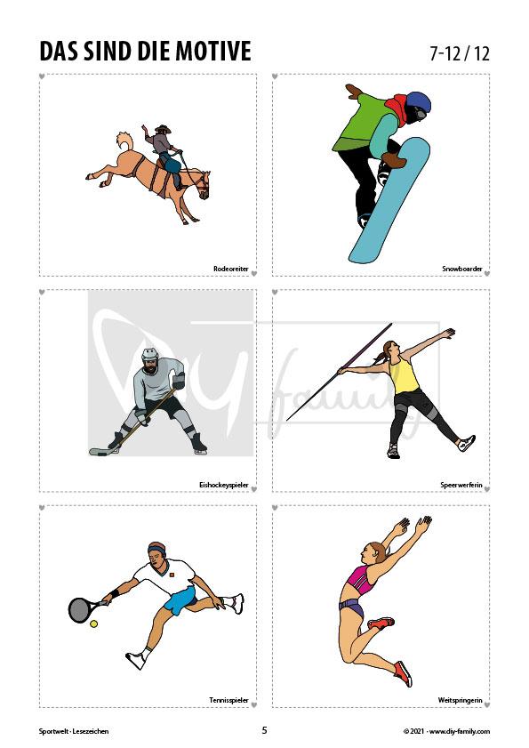 Sportwelt – Lesezeichen zum Ausdrucken und Basteln