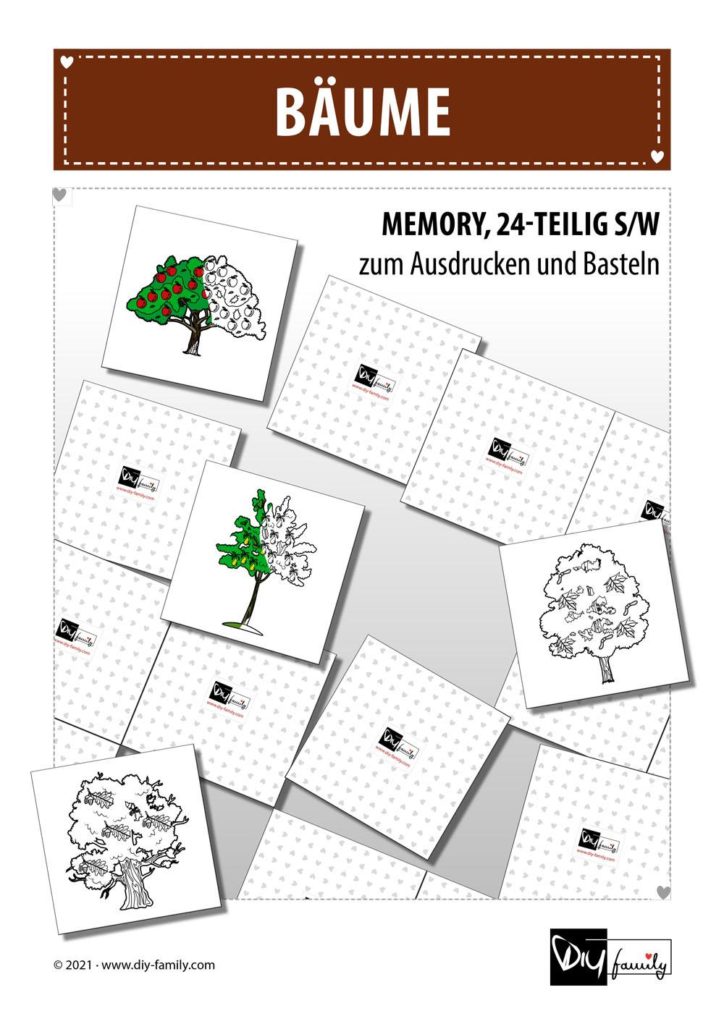 Bäume – Memory zum Ausschneiden und Ausmalen