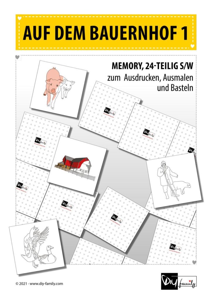 Bauernhof 1 – Memory zum Ausschneiden und Ausmalen