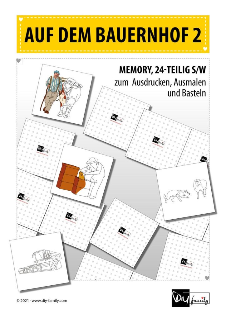 Bauernhof 2 – Memory zum Ausschneiden und Ausmalen