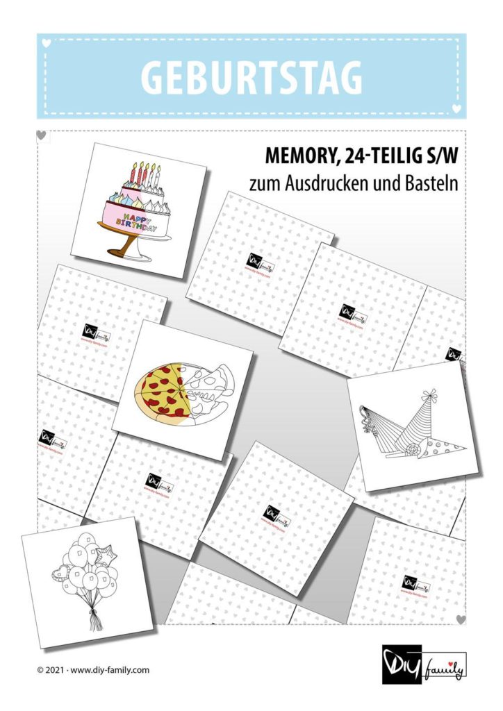 Geburtstag – Memory zum Ausschneiden und Ausmalen