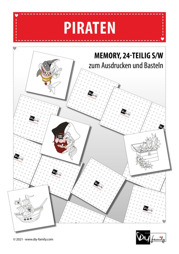 Piraten – Memory zum Ausschneiden und Ausmalen