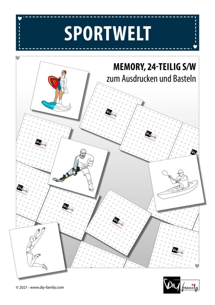 Sportwelt – Memory zum Ausschneiden und Ausmalen