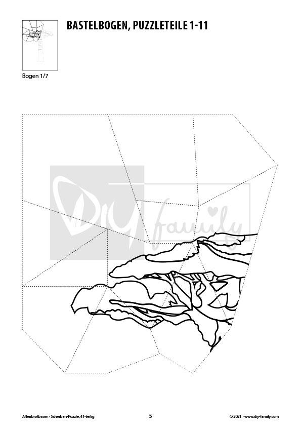 Affenbrotbaum – Scherben-Puzzle zum Ausdrucken, Ausschneiden und Ausmalen
