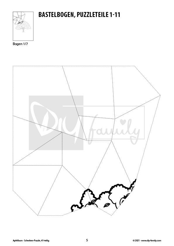 Apfelbaum – Scherben-Puzzle zum Ausdrucken, Ausschneiden und Ausmalen