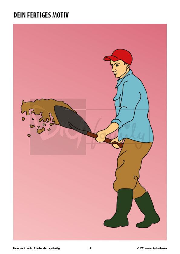Bauer mit Schaufel – Scherben-Puzzle zum Ausdrucken, Ausschneiden und Ausmalen