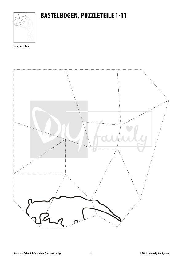 Bauer mit Schaufel – Scherben-Puzzle zum Ausdrucken, Ausschneiden und Ausmalen