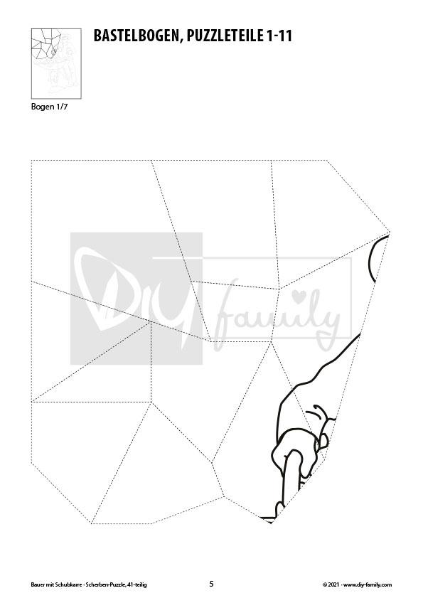 Bauer mit Schubkarre – Scherben-Puzzle zum Ausdrucken, Ausschneiden und Ausmalen
