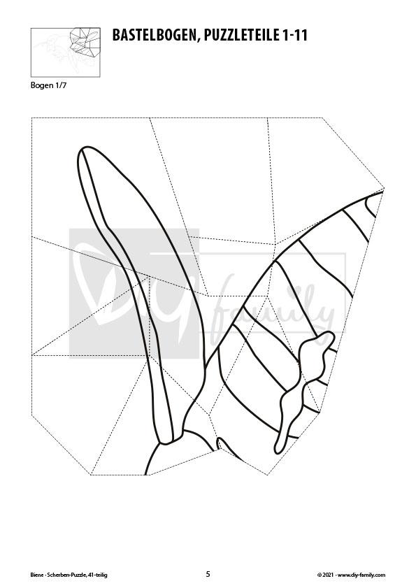 Biene – Scherben-Puzzle zum Ausdrucken, Ausschneiden und Ausmalen