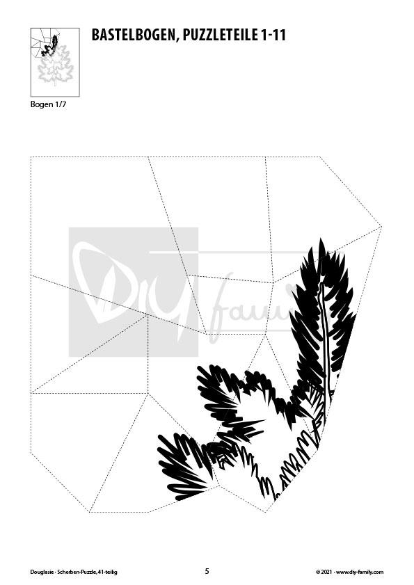 Douglasie – Scherben-Puzzle zum Ausdrucken, Ausschneiden und Ausmalen