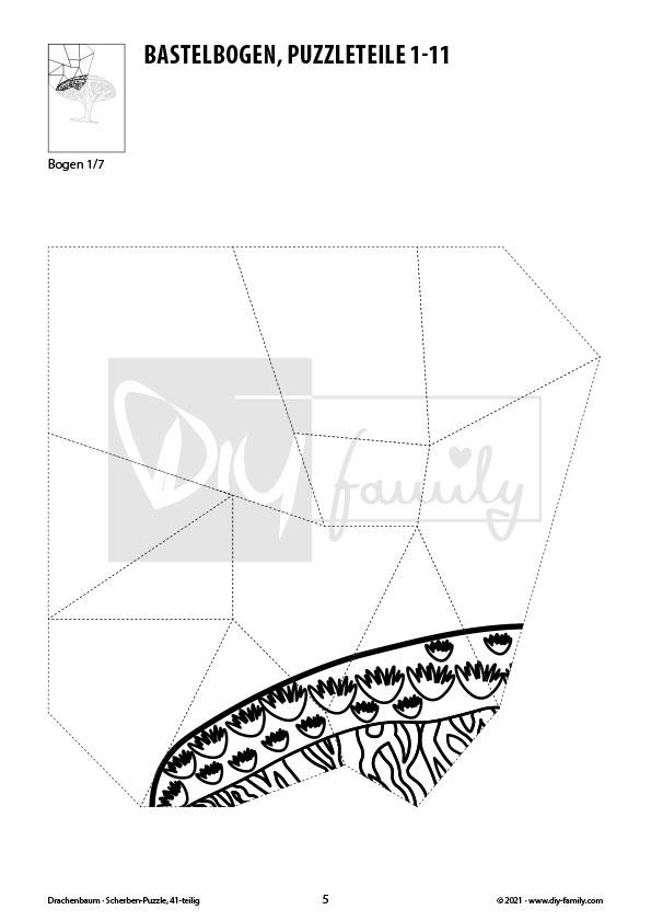 Drachenbaum – Scherben-Puzzle zum Ausdrucken, Ausschneiden und Ausmalen