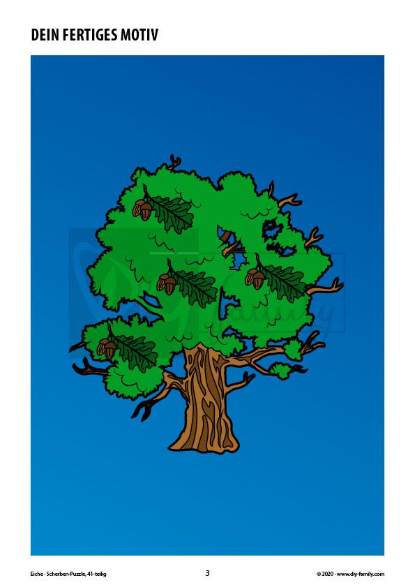 Eiche – Scherben-Puzzle zum Ausdrucken, Ausschneiden und Ausmalen