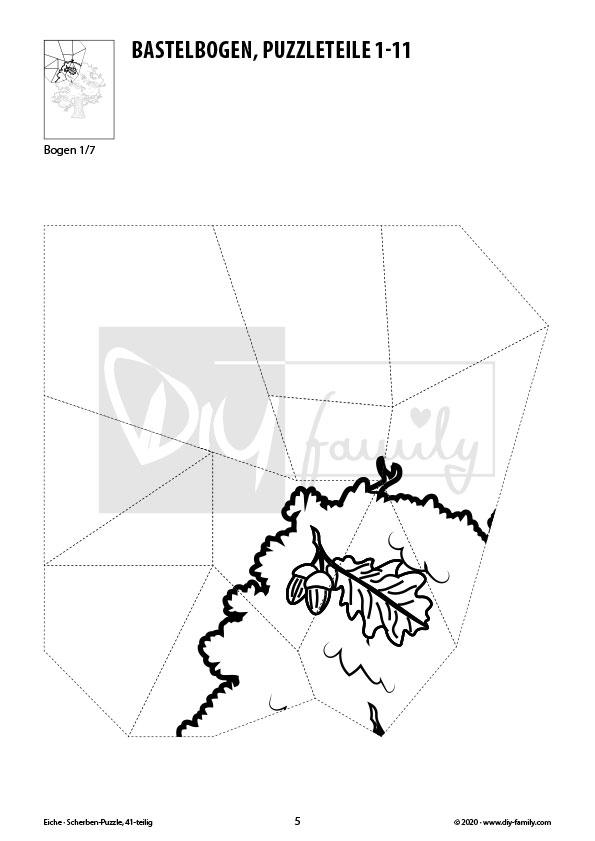 Eiche – Scherben-Puzzle zum Ausdrucken, Ausschneiden und Ausmalen