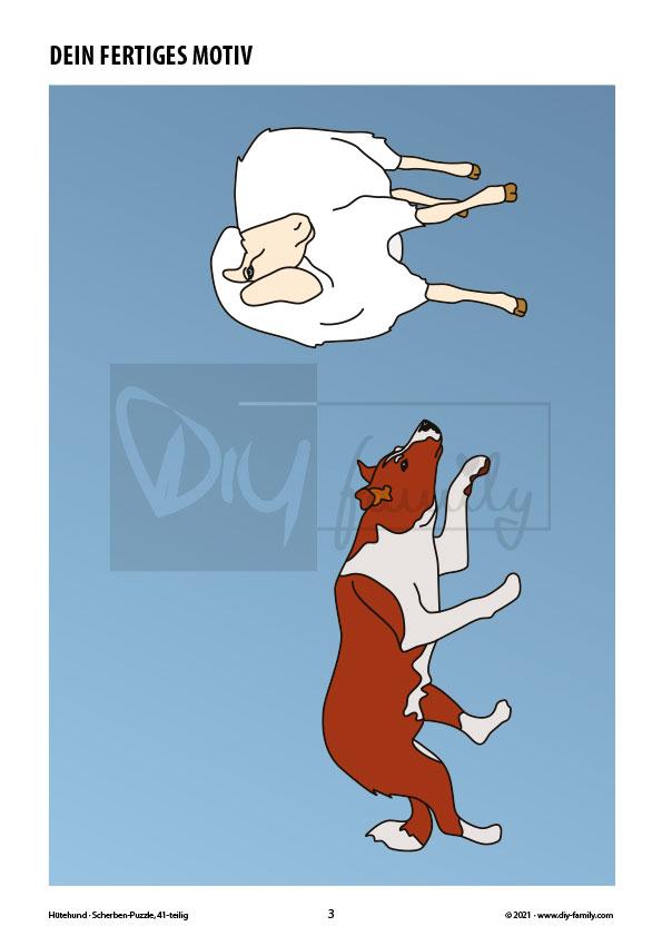 Hütehund – Scherben-Puzzle zum Ausdrucken, Ausschneiden und Ausmalen