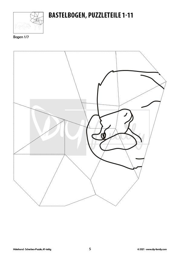 Hütehund – Scherben-Puzzle zum Ausdrucken, Ausschneiden und Ausmalen