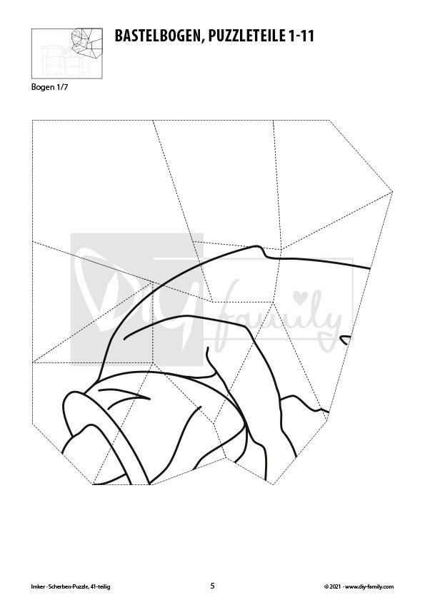 Imker – Scherben-Puzzle zum Ausdrucken, Ausschneiden und Ausmalen