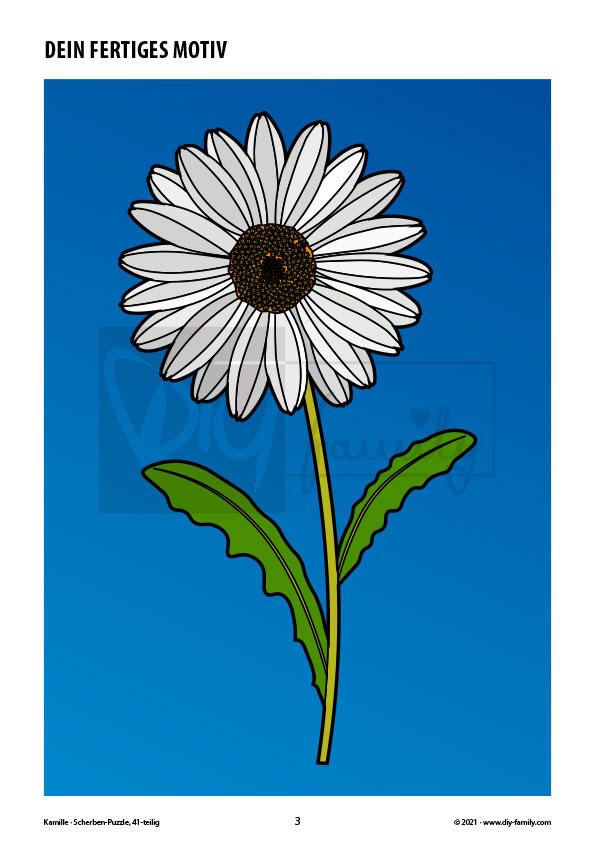Kamille – Scherben-Puzzle zum Ausdrucken, Ausschneiden und Ausmalen