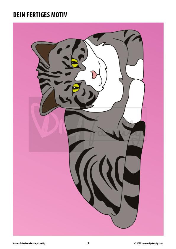 Katze – Scherben-Puzzle zum Ausdrucken, Ausschneiden und Ausmalen