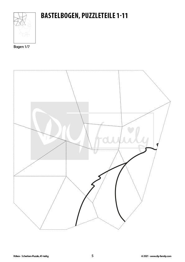 Küken – Scherben-Puzzle zum Ausdrucken, Ausschneiden und Ausmalen