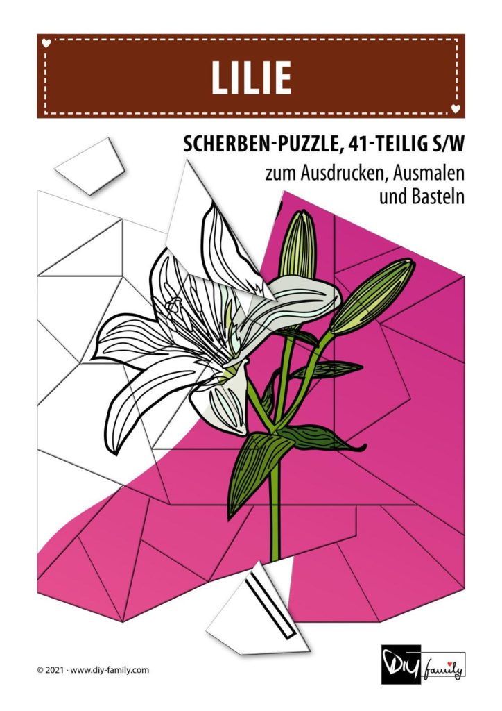 Lilie – Scherben-Puzzle zum Ausdrucken, Ausschneiden und Ausmalen