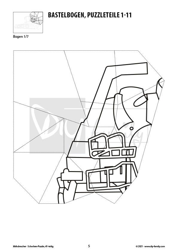 Mähdrescher – Scherben-Puzzle zum Ausdrucken, Ausschneiden und Ausmalen