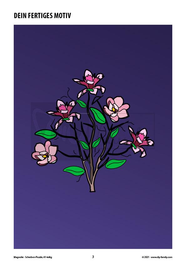 Magnolie – Scherben-Puzzle zum Ausdrucken, Ausschneiden und Ausmalen