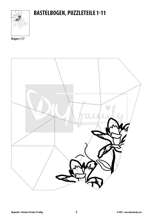 Magnolie – Scherben-Puzzle zum Ausdrucken, Ausschneiden und Ausmalen