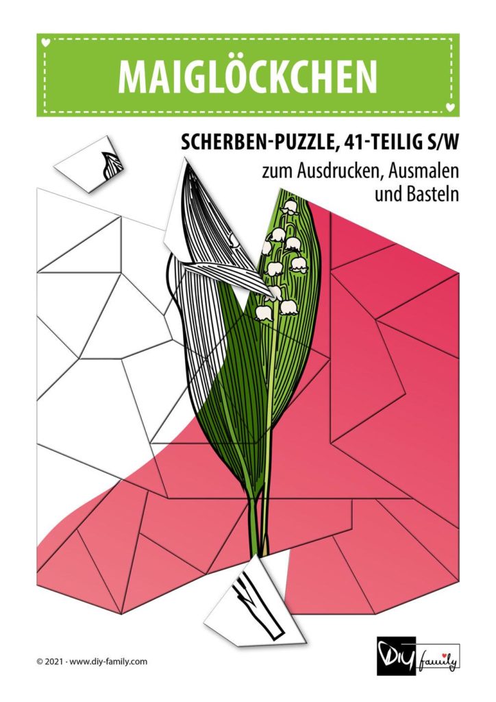 Maiglöckchen – Scherben-Puzzle zum Ausdrucken, Ausschneiden und Ausmalen