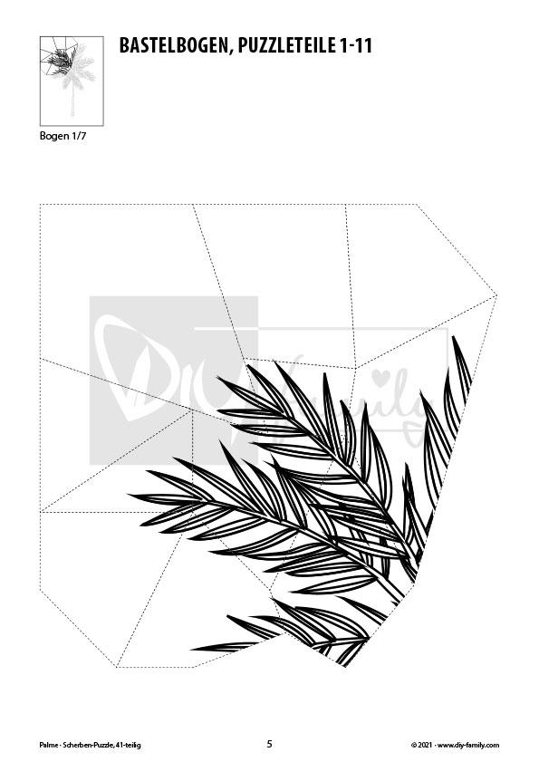 Palme – Scherben-Puzzle zum Ausdrucken, Ausschneiden und Ausmalen