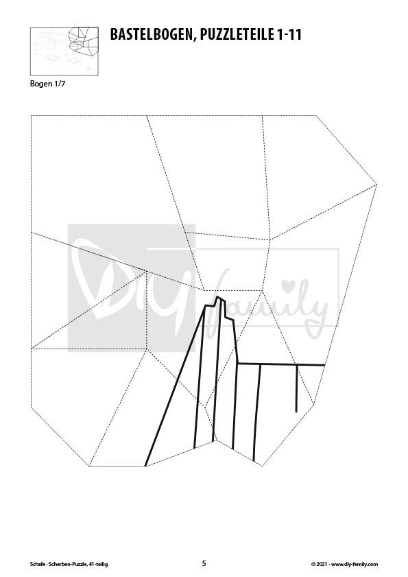 Schafe – Scherben-Puzzle zum Ausdrucken, Ausschneiden und Ausmalen