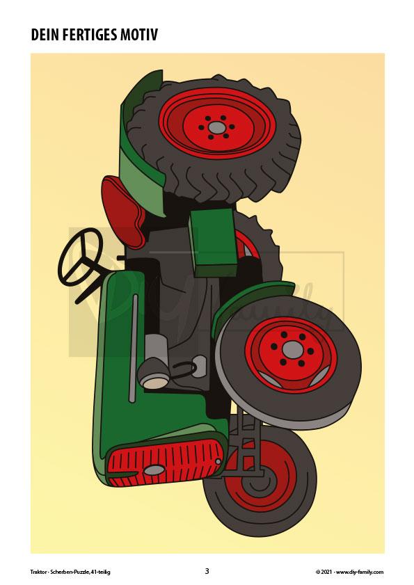 Traktor – Scherben-Puzzle zum Ausdrucken, Ausschneiden und Ausmalen