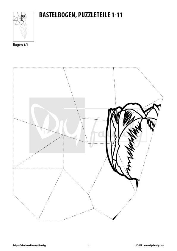 Tulpe – Scherben-Puzzle zum Ausdrucken, Ausschneiden und Ausmalen