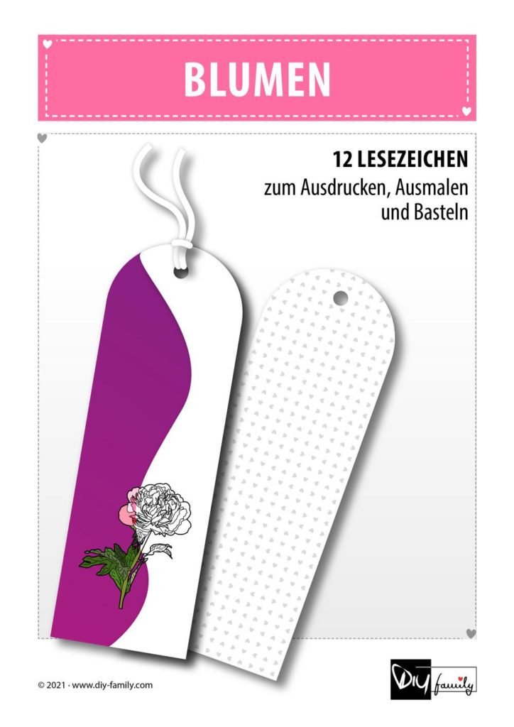 Blumen – Lesezeichen zum Ausdrucken, Ausmalen und Basteln