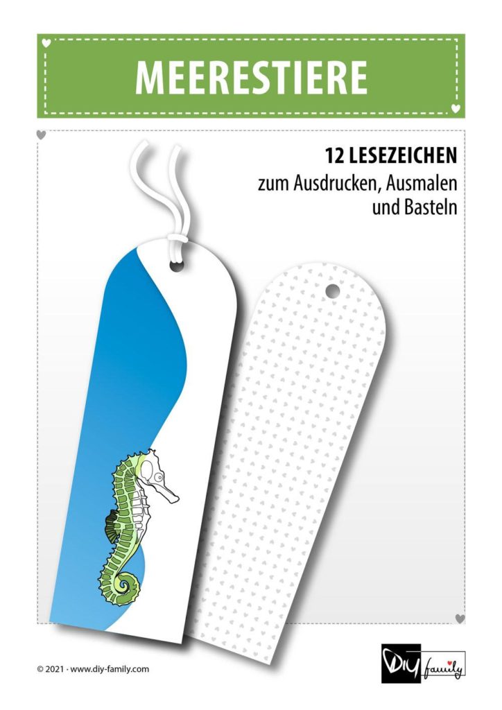 Meerestiere – Lesezeichen zum Ausdrucken, Ausmalen und Basteln