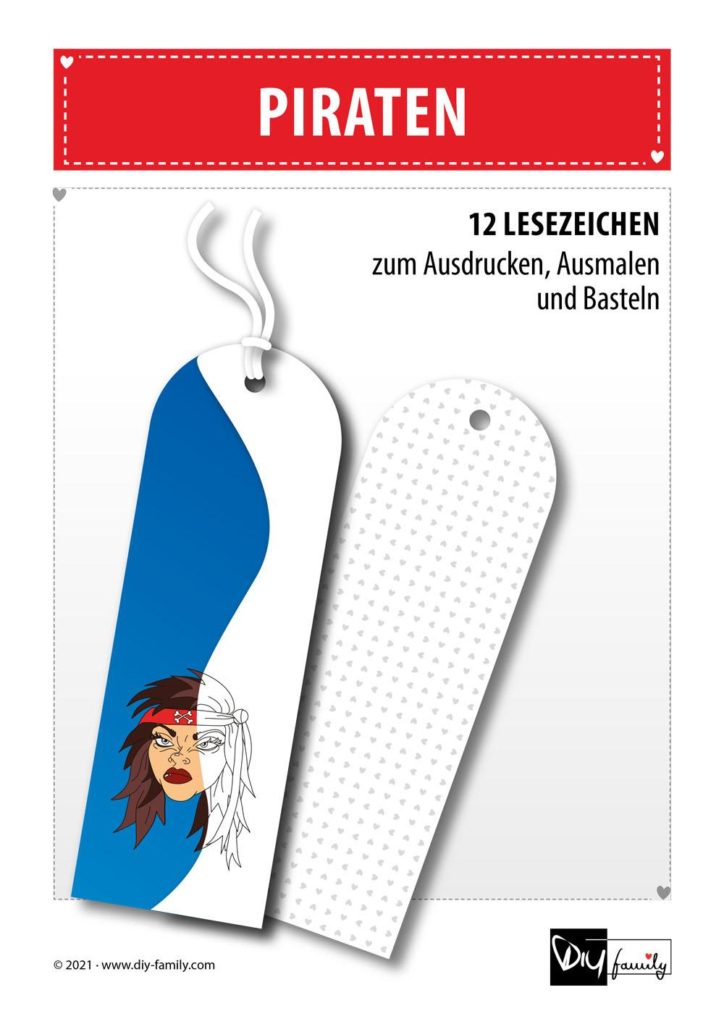 Piraten – Lesezeichen zum Ausdrucken, Ausmalen und Basteln