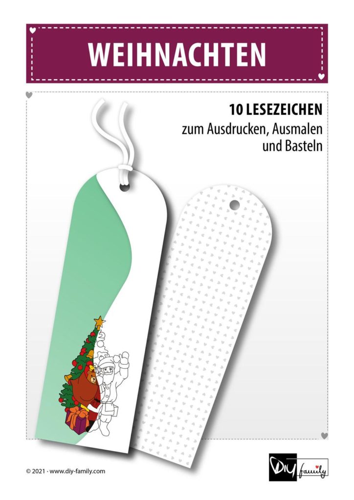 Weihnachten – Lesezeichen zum Ausdrucken, Ausmalen und Basteln